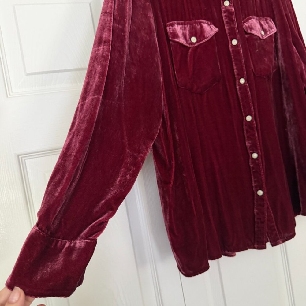 Sundance Cassity Velvet Shirt PL Burgundy Western Pearl Snap Silk Blend - Picture 5 of 10